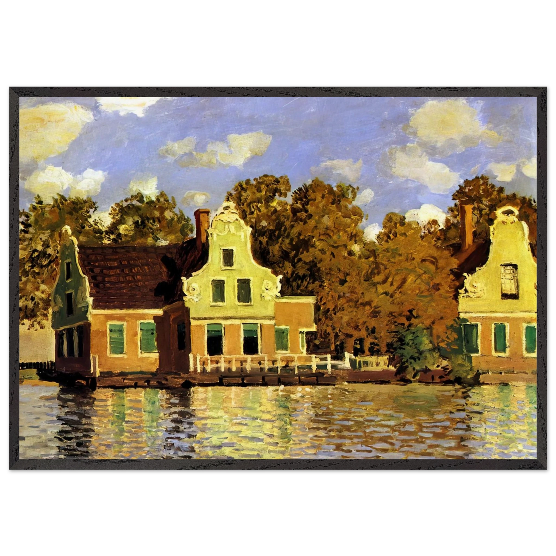 Houses on the Zaan River at Zaandam - claude monet Framed Art Print – Black Wooden Frame - Default Title - -Framed Art Print