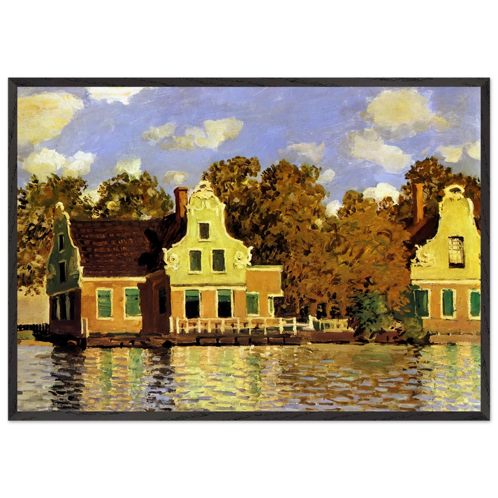 Houses on the Zaan River at Zaandam - claude monet 70x100 cm / 28x40 inches Framed Art Print – Black Wooden Frame