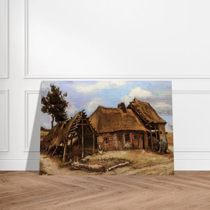 Cottage with Decrepit Barn and Stooping Woman - Vincent van Gogh Brushed Aluminum Print - 70x100 cm / 28x40 inches | Vincent van Gogh Aluminum Print | Vincent van Gogh Prints