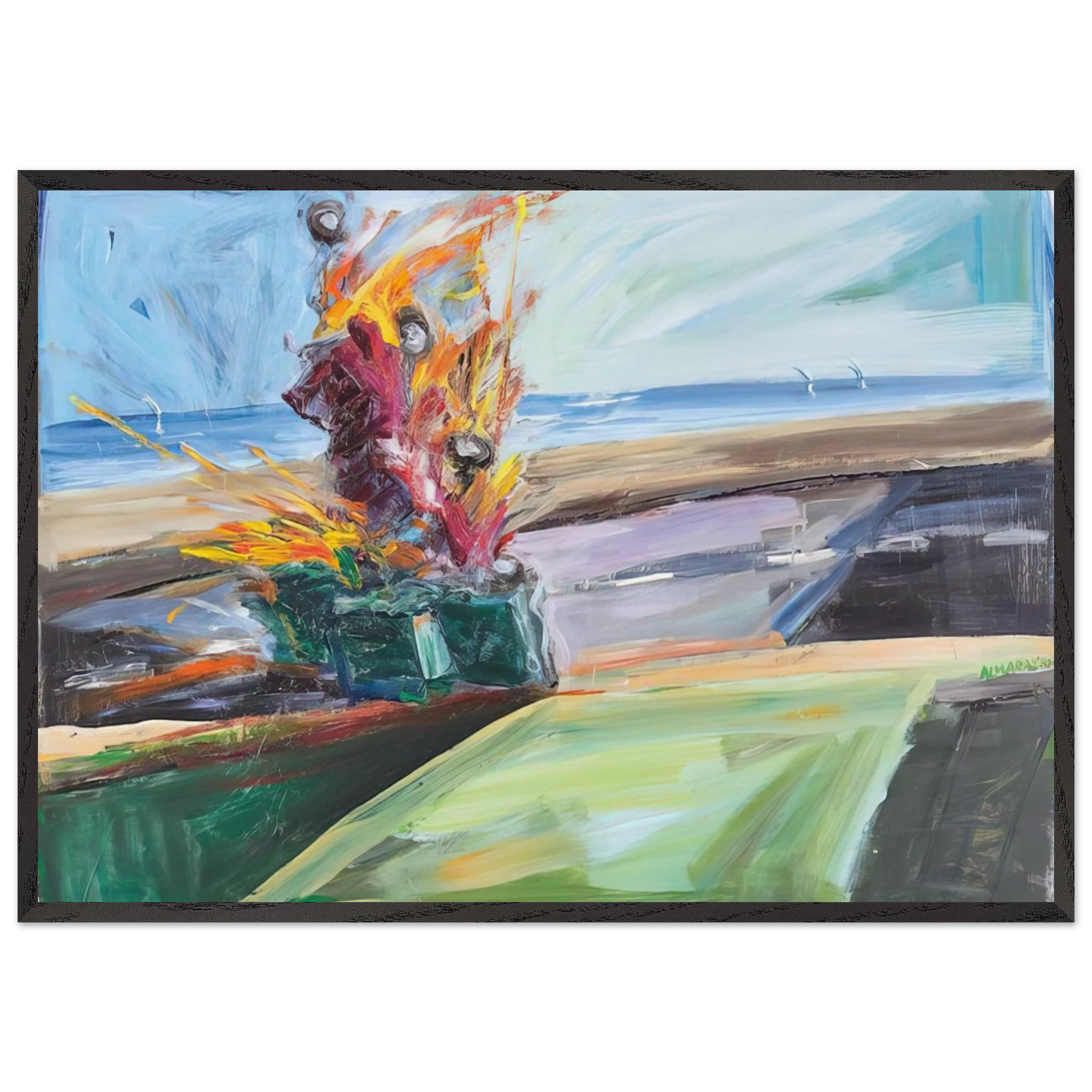 Untitled Car Crash - 1987 - Carlos Almaraz Framed Art Print – Black Wooden Frame - Default Title - -Framed Art Print