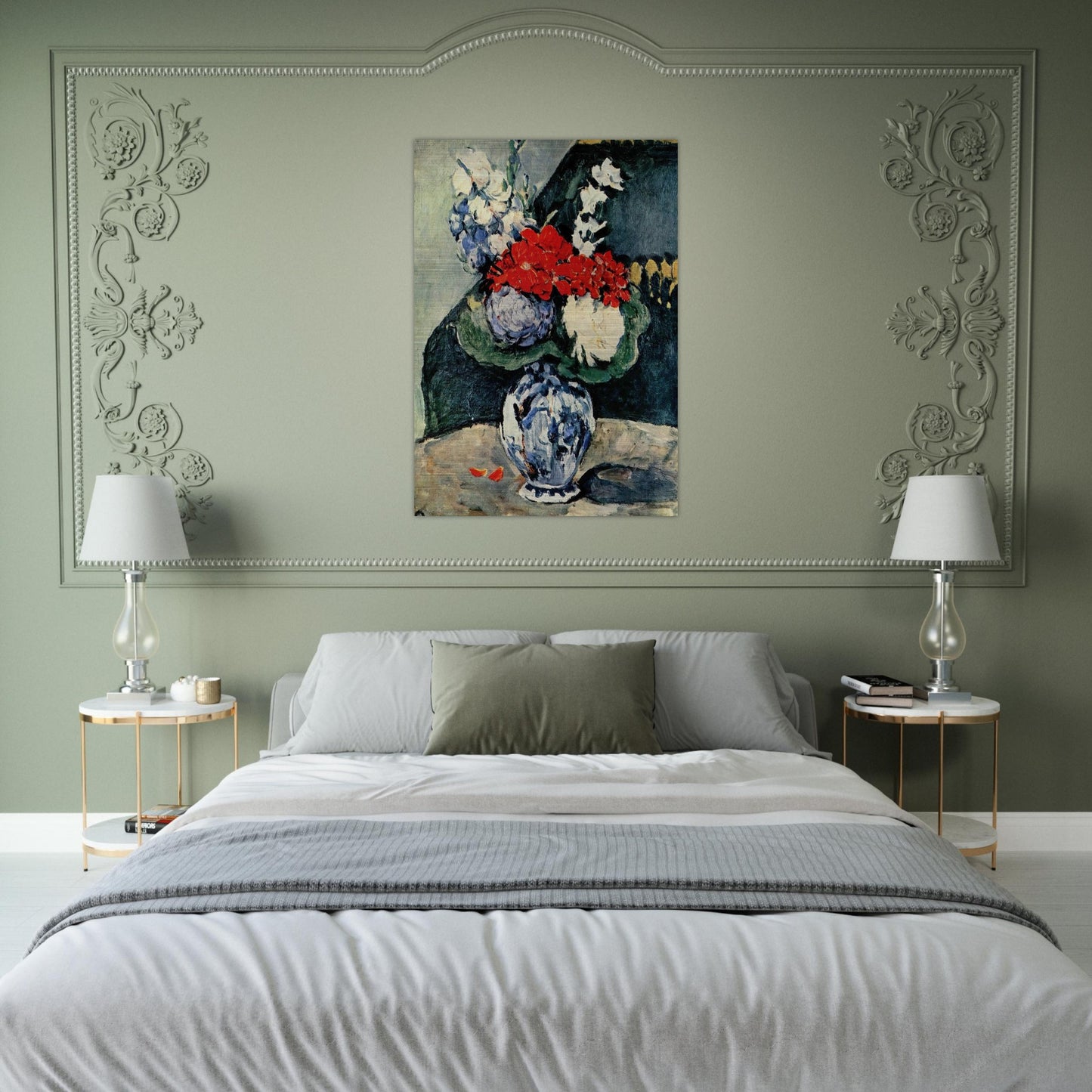 Still life, Delft vase with flowers - Paul Cézanne Brushed Aluminum Print - 70x100 cm / 28x40 inches | Paul Cézanne Aluminum Print | Paul Cézanne Prints