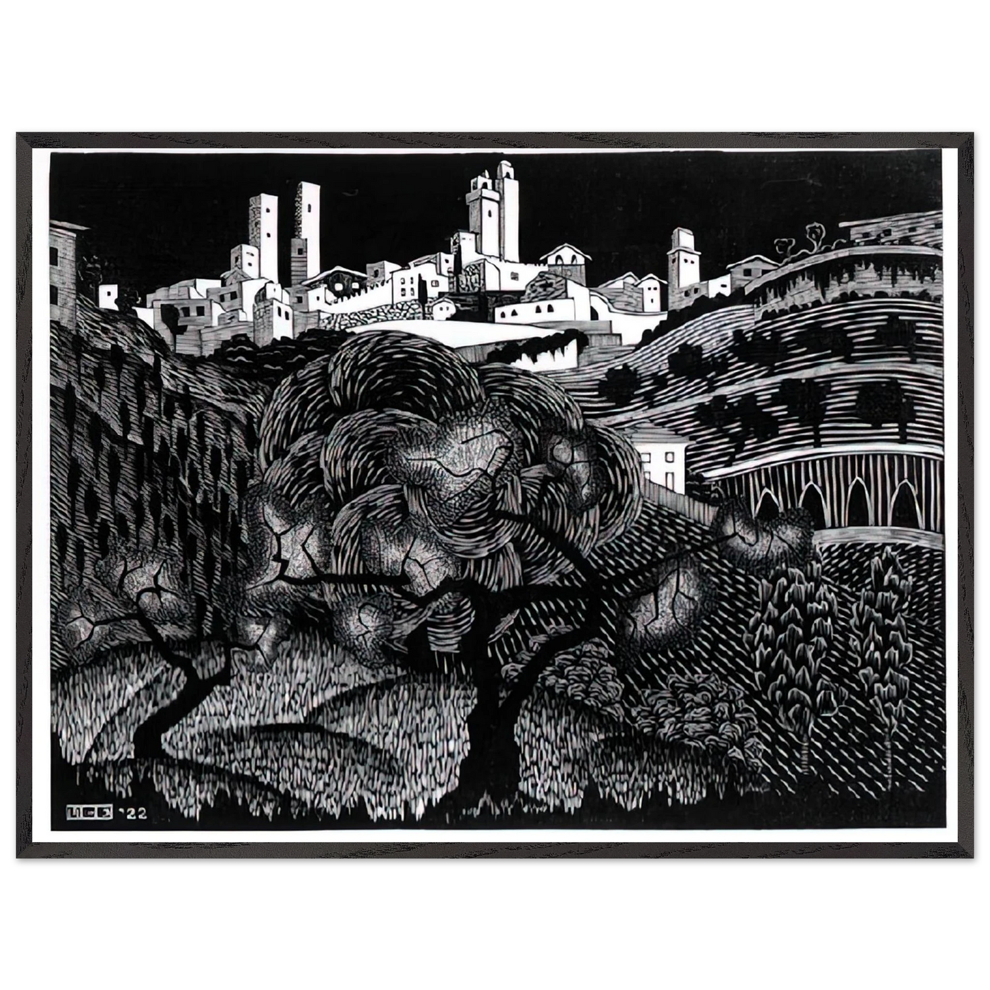 MC Escher - ESCHER (10) Wall Art - 21x29.7 cm / 8x12" - Premium Wooden Framed Poster With Fine Art Paper - Wood frame