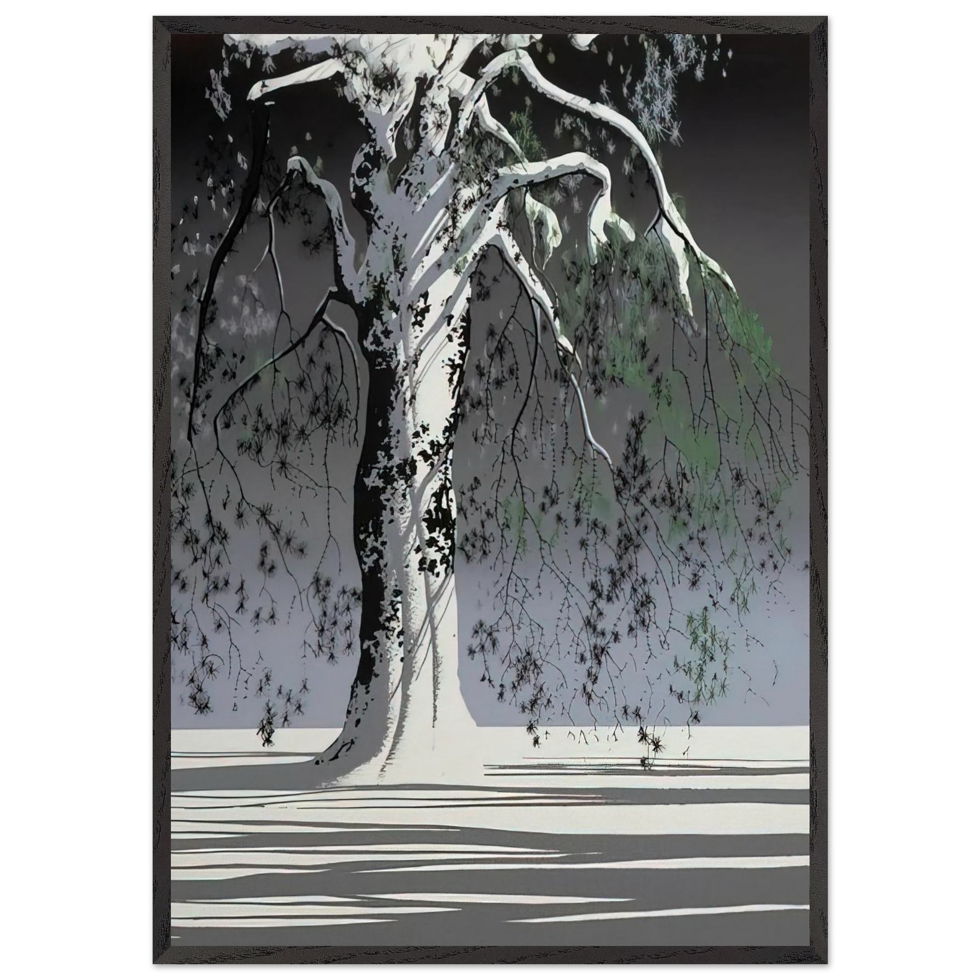 Fir Tree In Snow - Eyvind Earle Framed Art Print – Black Wooden Frame - Default Title - -Framed Art Print