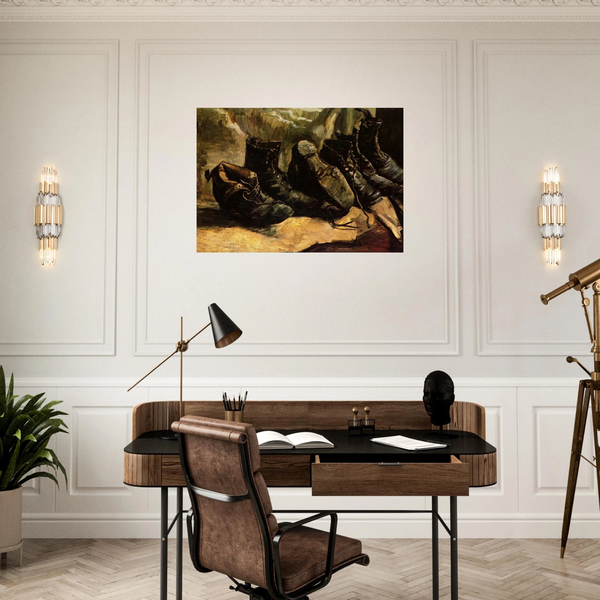 Three Pairs of Shoes - Vincent van Gogh Brushed Aluminum Print - 70x100 cm / 28x40 inches | Vincent van Gogh Aluminum Print | Vincent van Gogh Prints