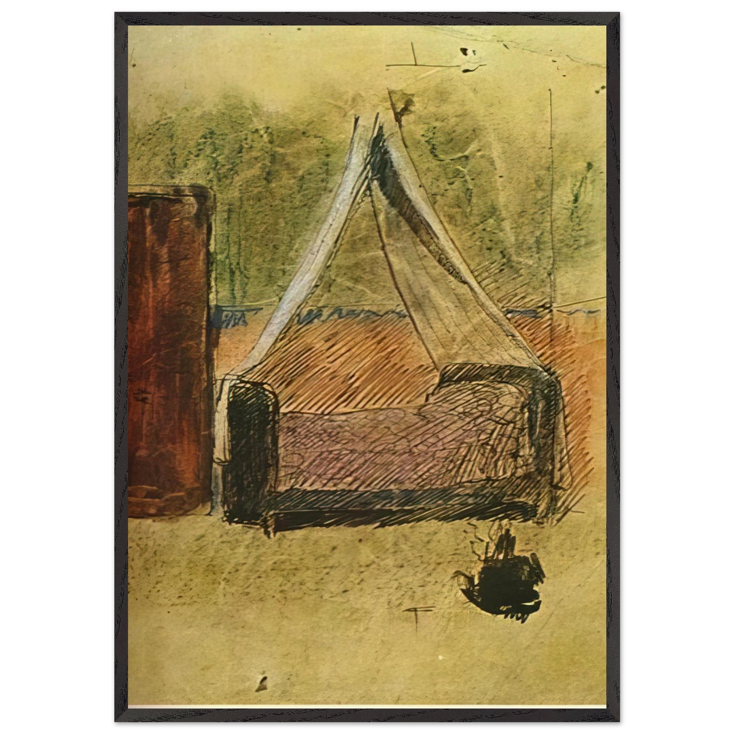 Bed with mosquito nets - Pablo Picasso Framed Art Print – Black Wooden Frame - Default Title - -Framed Art Print