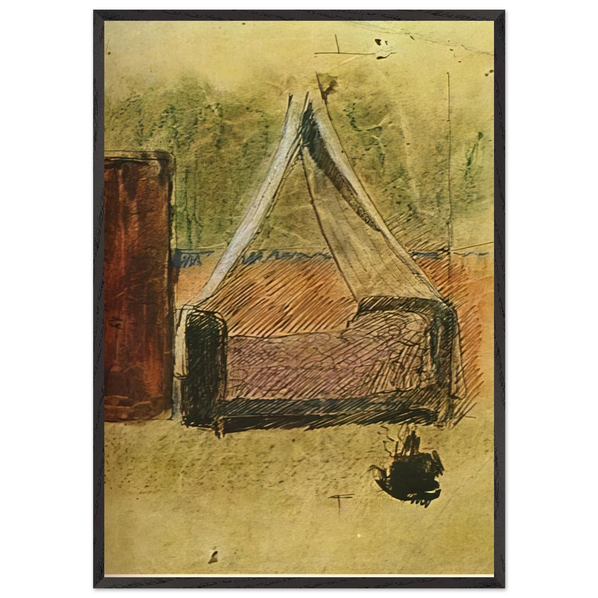 Bed with mosquito nets - Pablo Picasso Framed Art Print – Black Wooden Frame - Default Title - -Framed Art Print