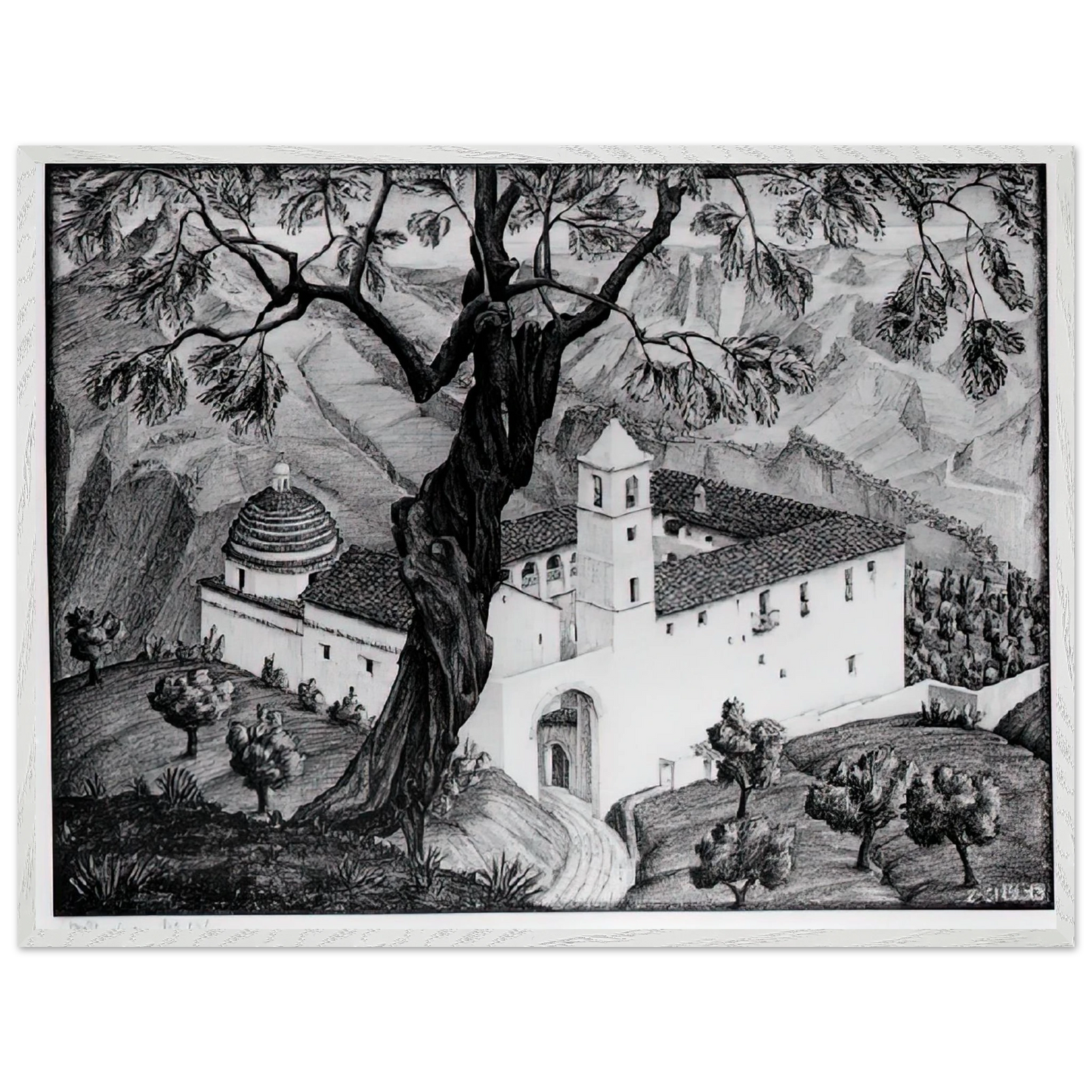 MC Escher - CLOISTER NEAR ROCCA IMPERIALE CALABRIA Wall Art - 60x80 cm / 24x32 inches - Premium Wooden Framed Poster With Fine Art Paper - Black frame