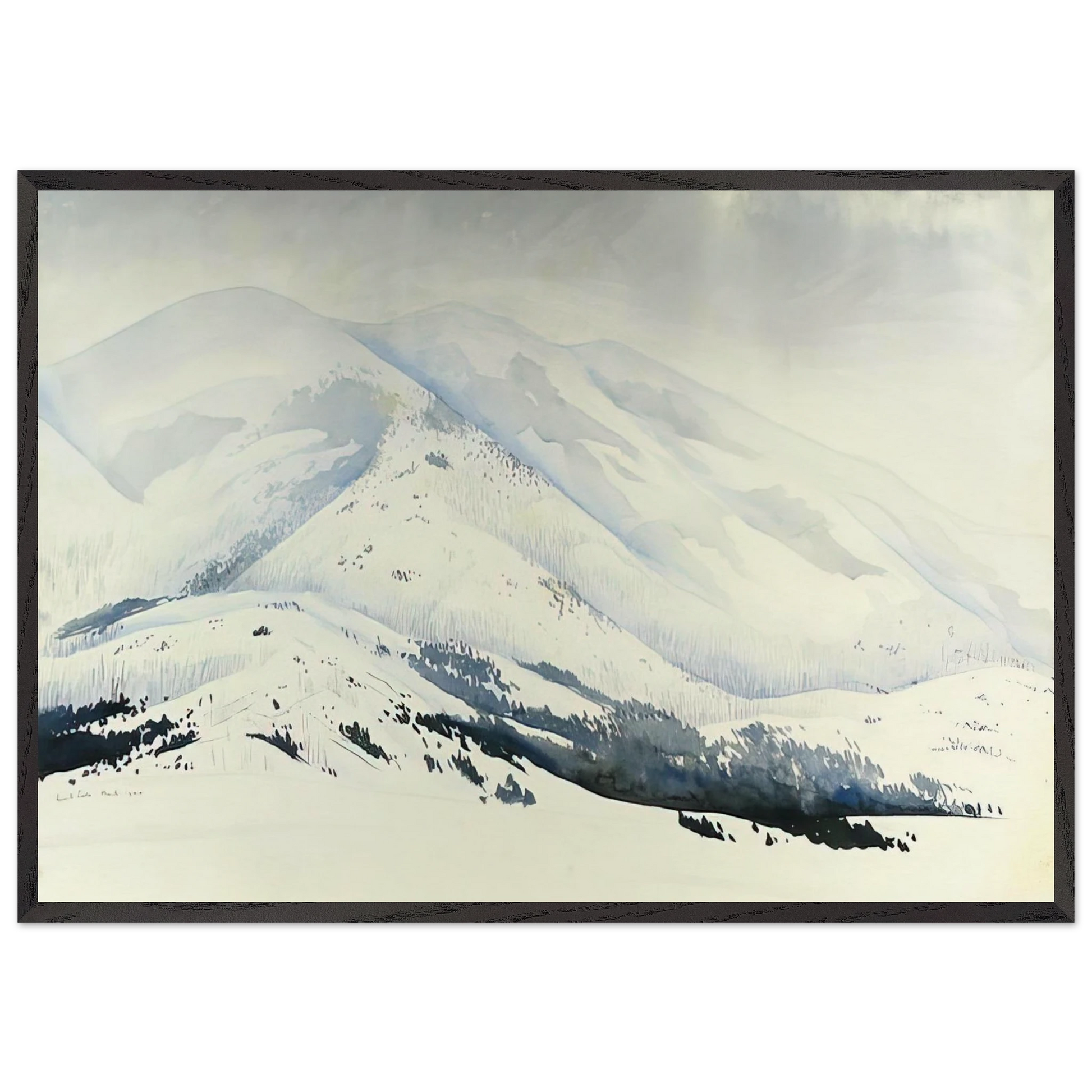 Snowy Mountain - Eyvind Earle Framed Art Print – Black Wooden Frame - Default Title - -Framed Art Print