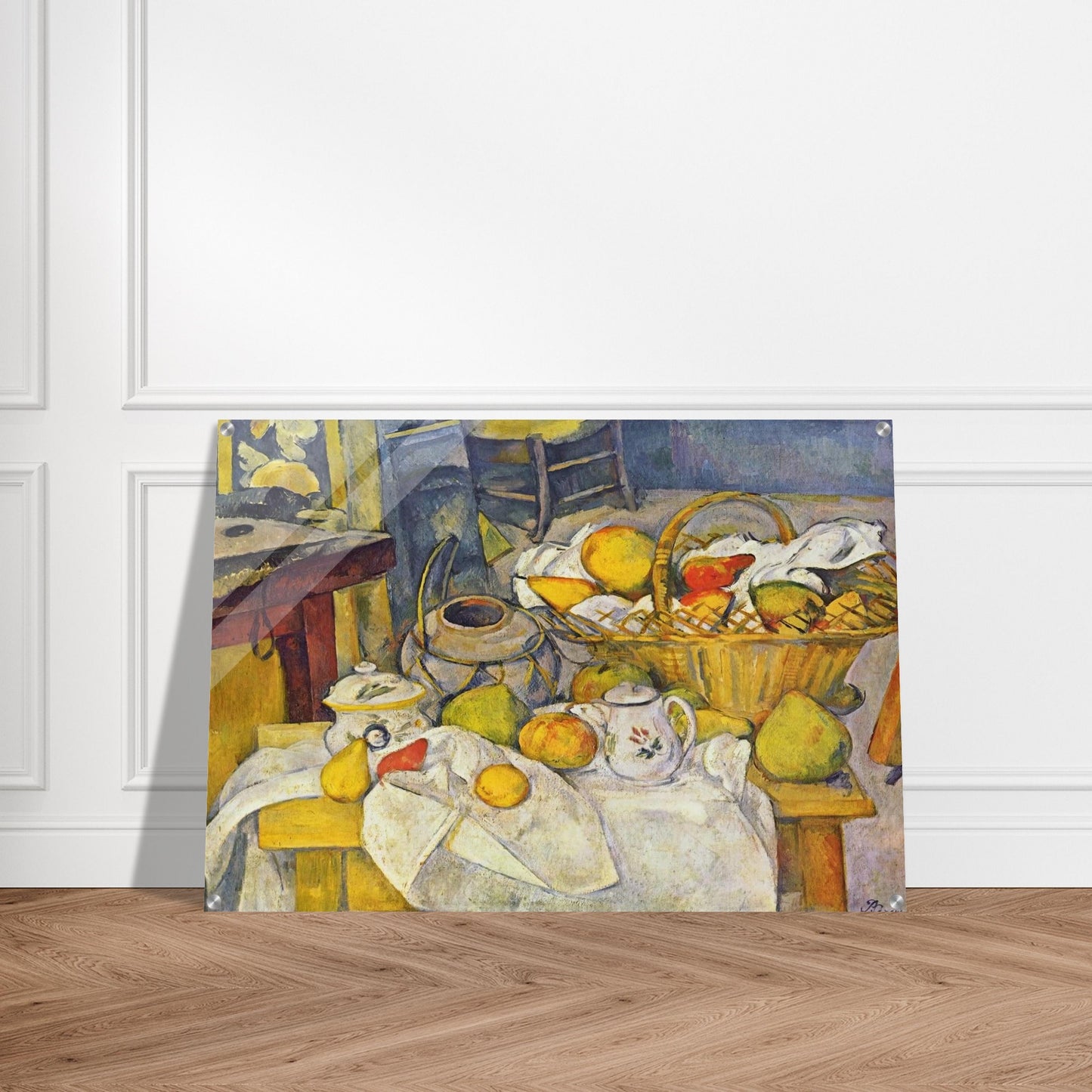 Still life with basket Kitchen table - Paul Cézanne Acrylic Print - 70x100 cm / 28x40″ inches