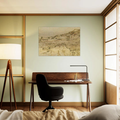 Enclosed Wheat Field with Reaper - Vincent van Gogh Brushed Aluminum Print - 70x100 cm / 28x40 inches | Vincent van Gogh Aluminum Print | Vincent van Gogh Prints