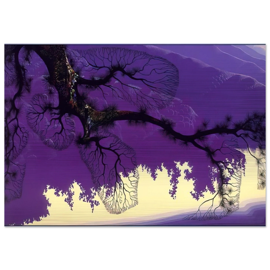 Purple Coastline - Eyvind Earle Brushed Aluminum Print - 70x100 cm / 28x40 inches | Eyvind Earle Aluminum Print | Eyvind Earle Prints