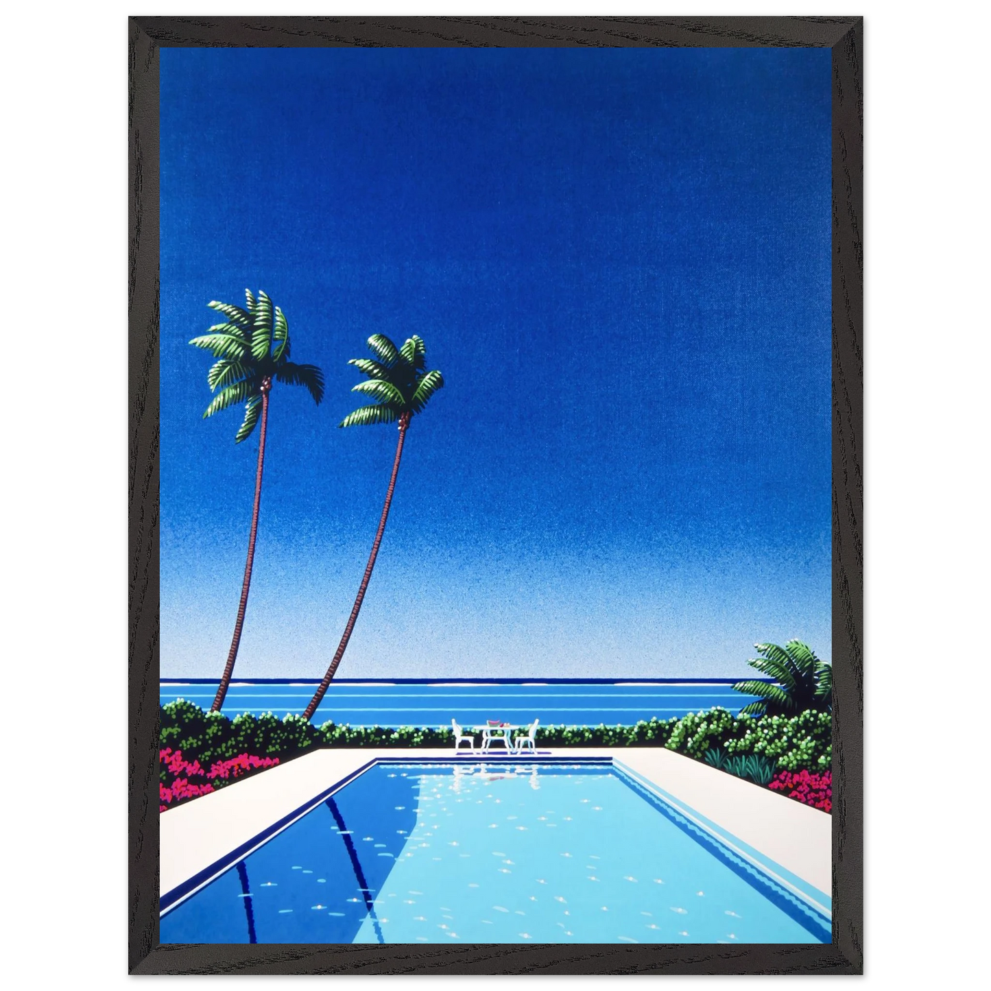Hiroshi Nagai - Watermelon Pool Wall Art - 60x80 cm / 24x32 inches - Premium Wooden Framed Poster With Fine Art Paper - White frame