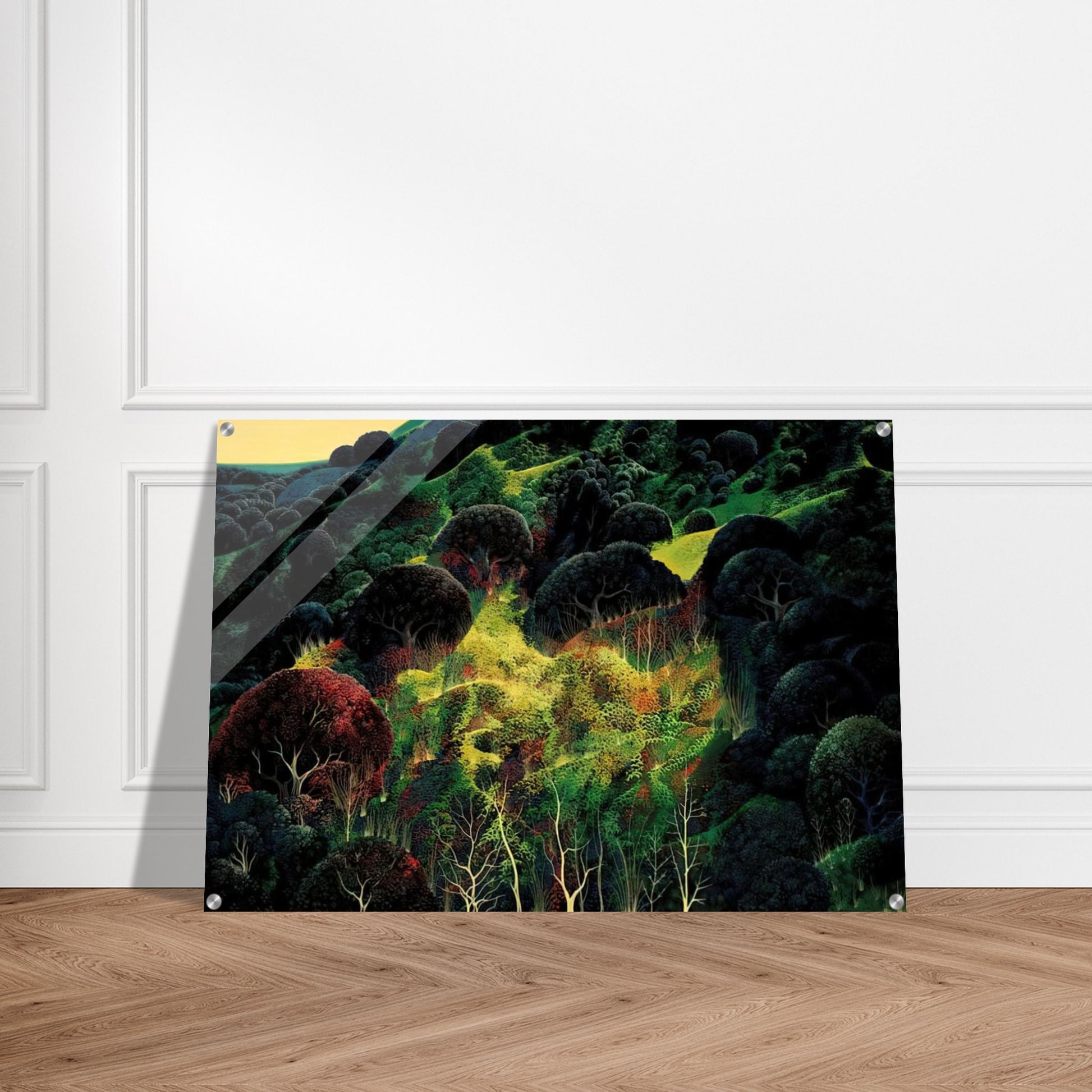 Autumn Fields - Eyvind Earle Acrylic Print - 70x100 cm / 28x40″ inches | Eyvind Earle Wall Art | Eyvind Earle Prints