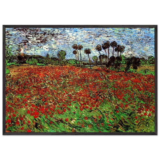 Field with Poppies - Vincent van Gogh 70x100 cm / 28x40 inches Framed Art Print – Black Wooden Frame