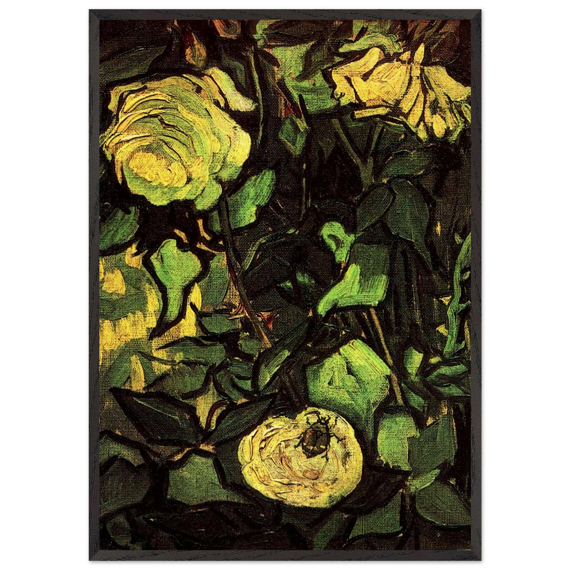 Roses and Beetle - Vincent van Gogh Framed Art Print – Black Wooden Frame - Default Title - -Framed Art Print