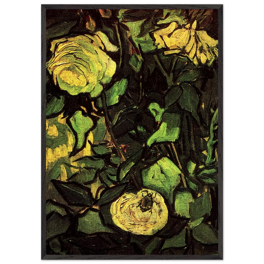Roses and Beetle - Vincent van Gogh Framed Art Print – Black Wooden Frame - Default Title - -Framed Art Print