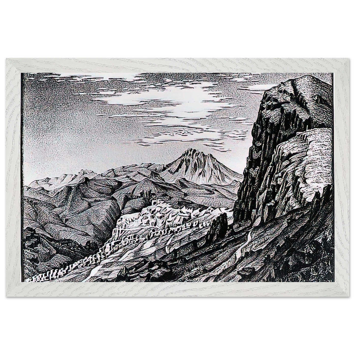 MC Escher - CALTAVUTURO IN THE MADONIE MOUNTAINS SICILY Wall Art - 60x80 cm / 24x32 inches - Premium Wooden Framed Poster With Fine Art Paper - Black frame