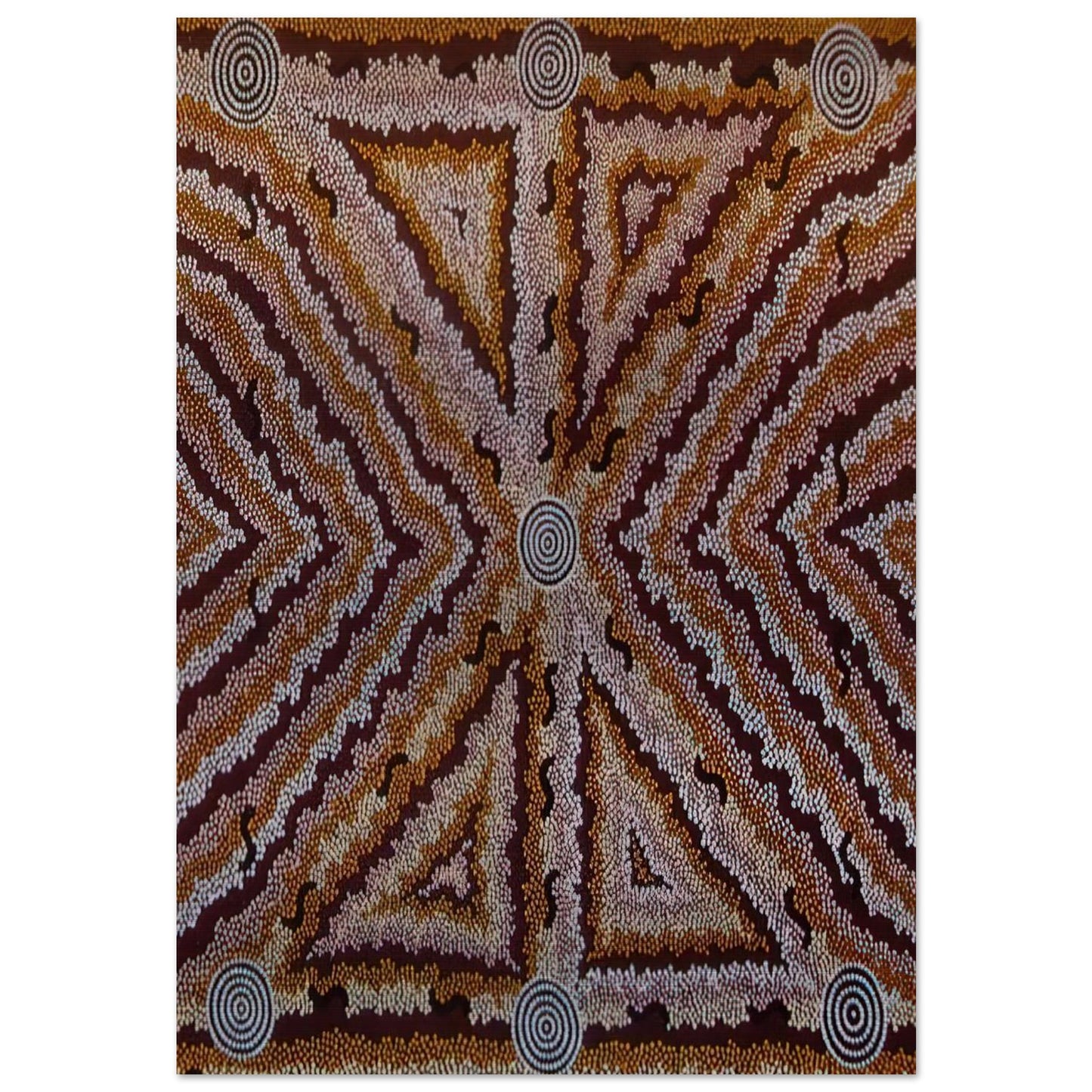 Witchetty Grub Dreaming - 1983 - Clifford Possum Tjapaltjarri Brushed Aluminum Print - 70x100 cm / 28x40 inches | Clifford Possum Tjapaltjarri Aluminum Print | Clifford Possum Tjapaltjarri Prints