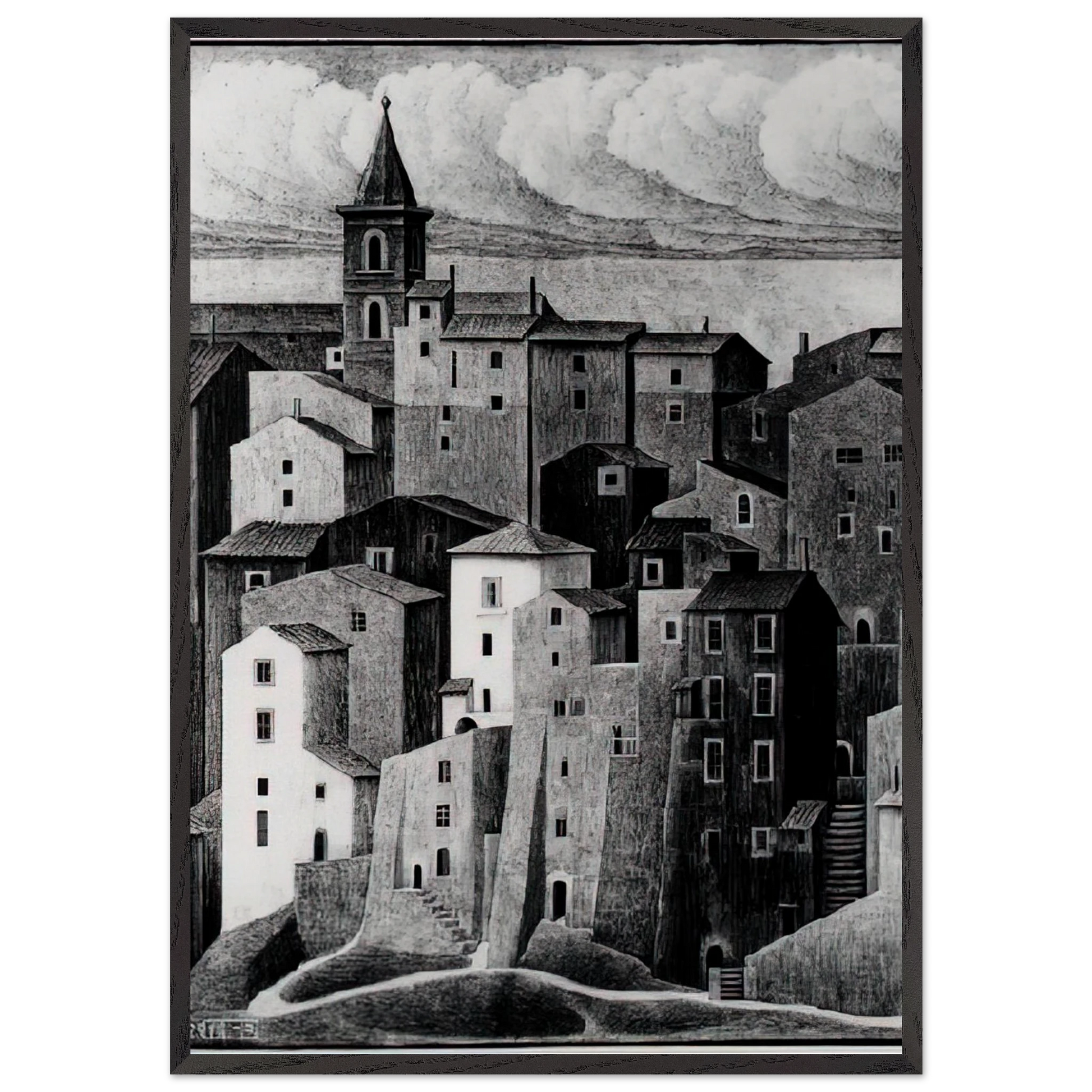 GENAZZANO ABRUZZI NOVEMBER 1929 1929 - MC Escher Framed Art Print – Black Wooden Frame - Default Title - -Framed Art Print