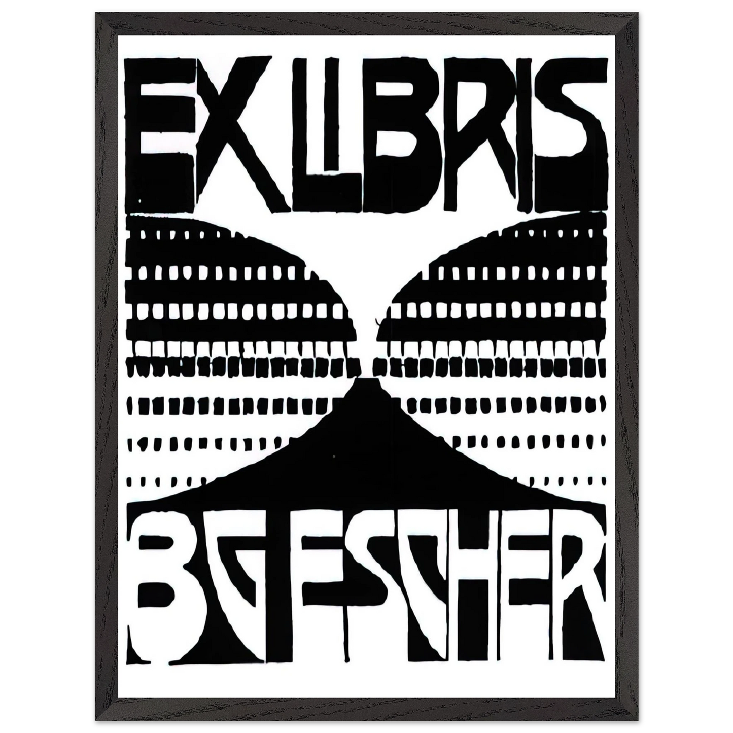 MC Escher - BOOKPLATE B G ESCHER BEER Wall Art - 21x29.7 cm / 8x12" - Premium Wooden Framed Poster With Fine Art Paper - White frame