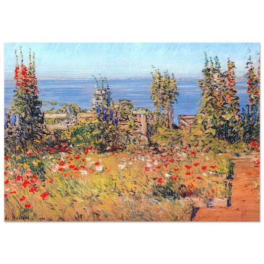 Hollyhocks, Isles of Shoals - Childe Hassam Brushed Aluminum Print - 70x100 cm / 28x40 inches | Childe Hassam Aluminum Print | Childe Hassam Prints