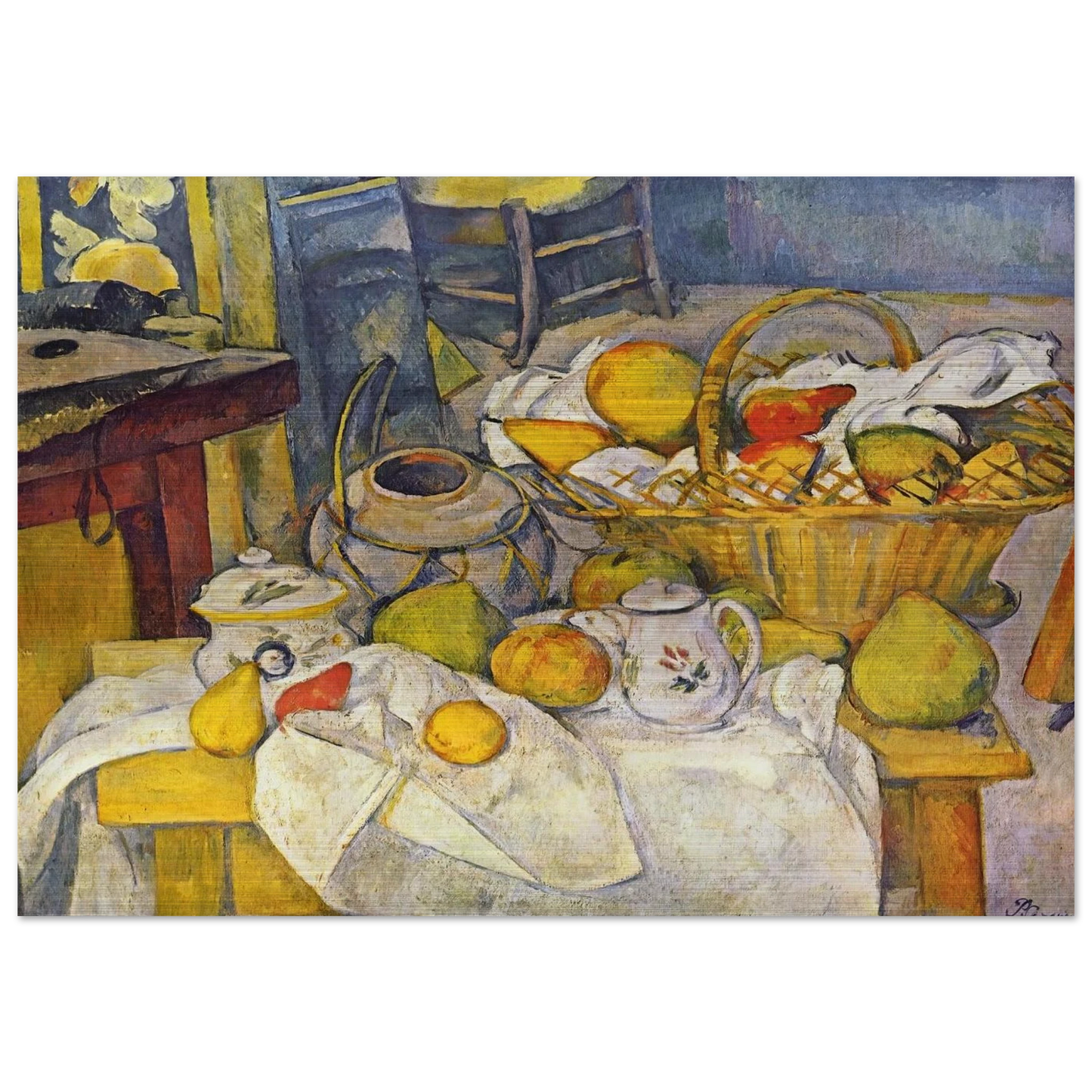 Still life with basket Kitchen table - Paul Cézanne Brushed Aluminum Print - 70x100 cm / 28x40 inches | Paul Cézanne Aluminum Print | Paul Cézanne Prints