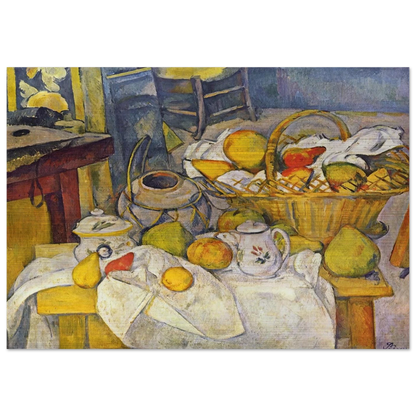 Still life with basket Kitchen table - Paul Cézanne Brushed Aluminum Print - 70x100 cm / 28x40 inches | Paul Cézanne Aluminum Print | Paul Cézanne Prints