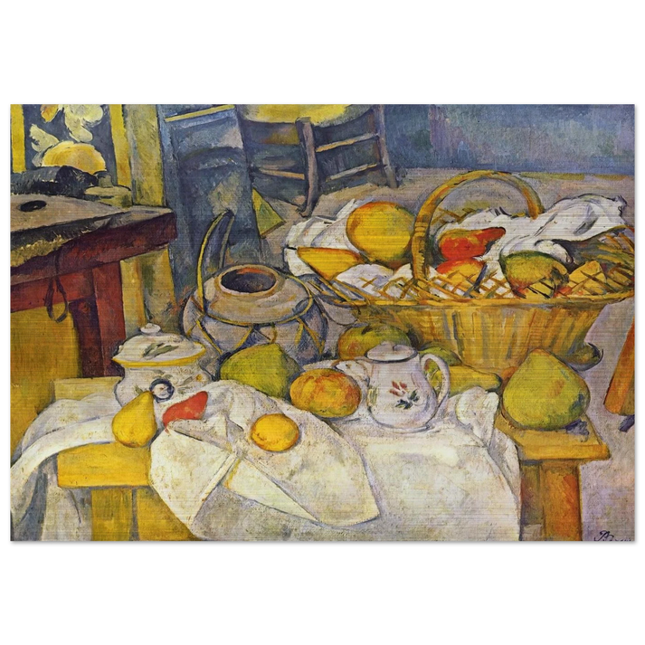 Still life with basket Kitchen table - Paul Cézanne Brushed Aluminum Print - 70x100 cm / 28x40 inches | Paul Cézanne Aluminum Print | Paul Cézanne Prints