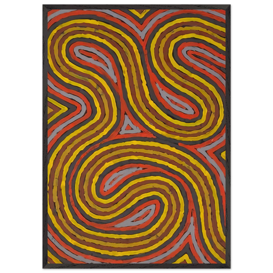 Narripi Worm Dreaming - 1997 - Clifford Possum Tjapaltjarri Framed Art Print – Black Wooden Frame - Default Title - -Framed Art Print