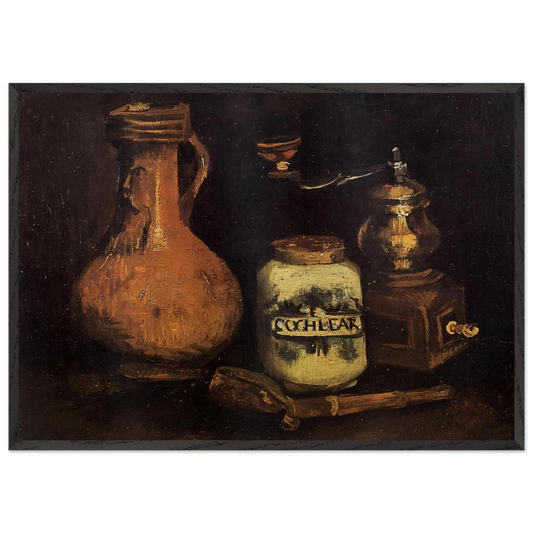 Still Life with Coffee Mill Pipe Case and Jug - Vincent van Gogh Framed Art Print – Black Wooden Frame - Default Title - -Framed Art Print