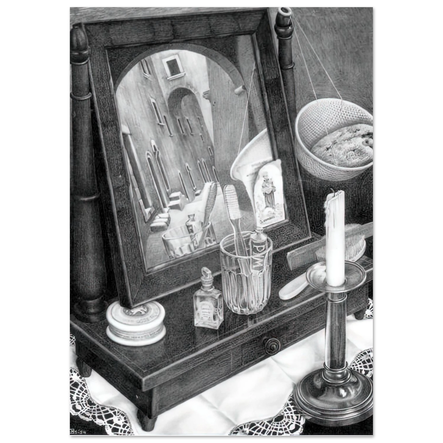 MC Escher - CANDLE MIRROR Wall Art - 60x80 cm / 24x32 inches - Premium Wooden Framed Poster With Fine Art Paper - Wood frame