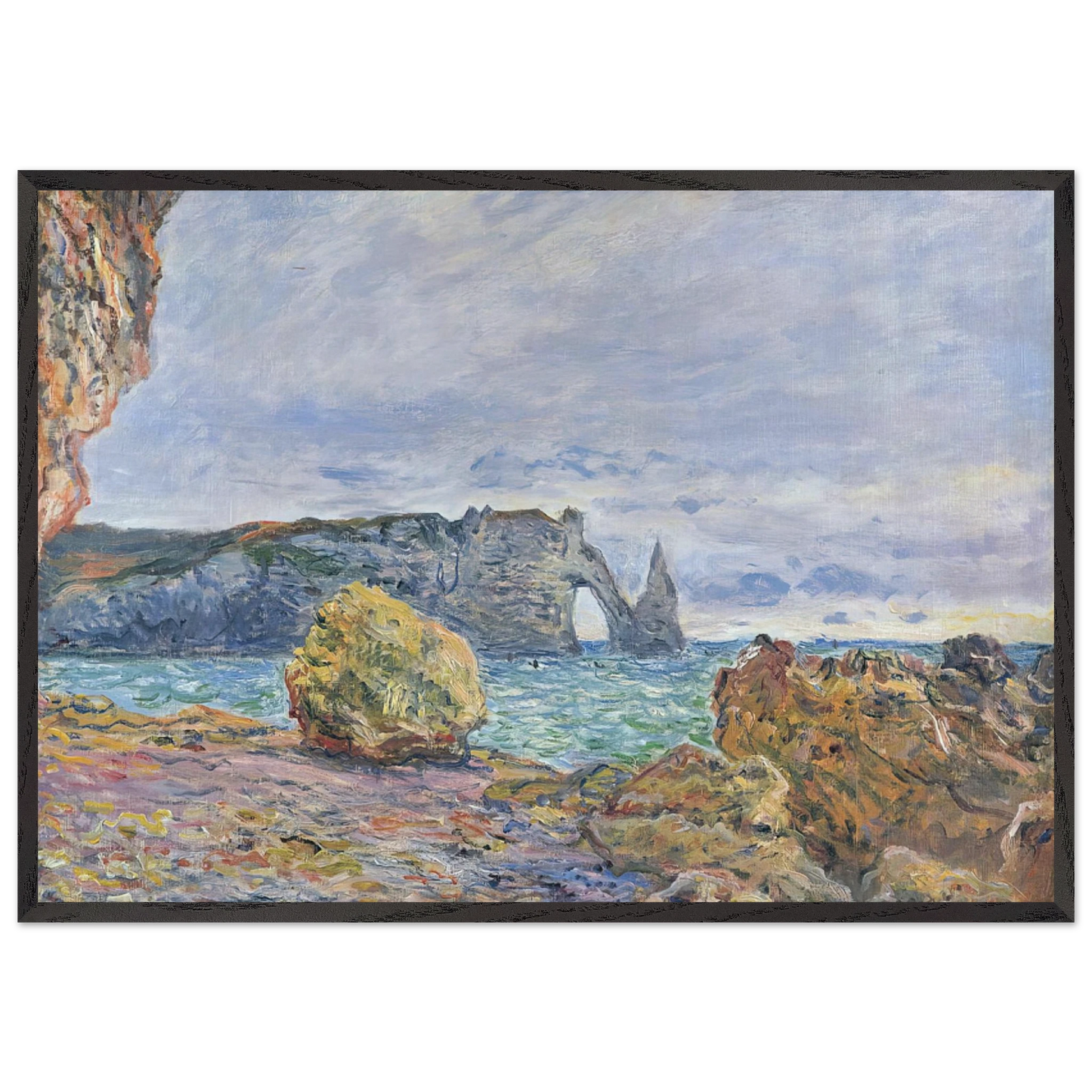 Etretat the Beach and the Porte dAval - claude monet Framed Art Print – Black Wooden Frame - Default Title - -Framed Art Print