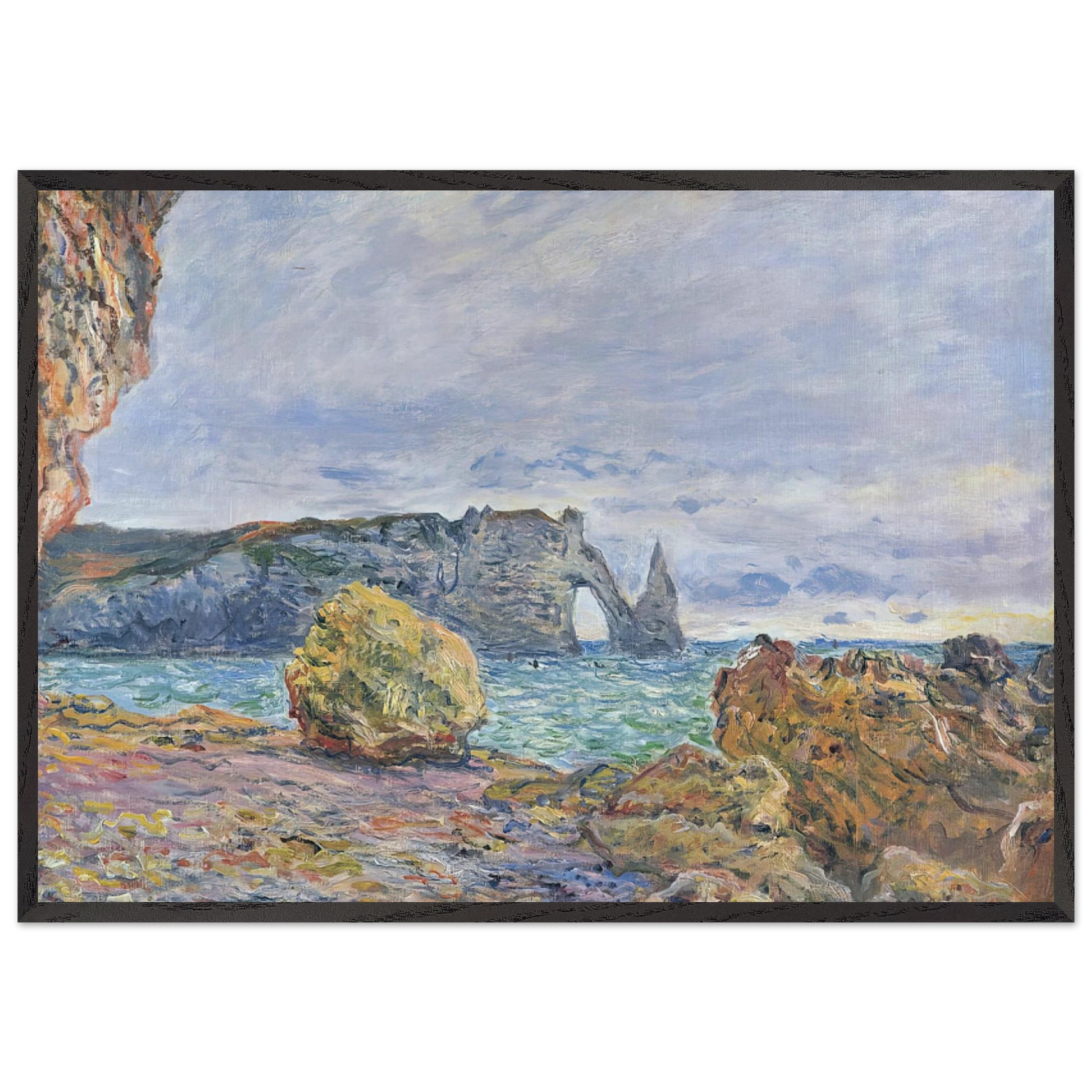 Etretat the Beach and the Porte dAval - claude monet Framed Art Print – Black Wooden Frame - Default Title - -Framed Art Print