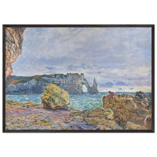 Etretat the Beach and the Porte dAval - claude monet 70x100 cm / 28x40 inches Framed Art Print – Black Wooden Frame