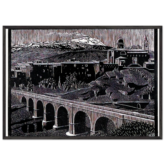 RANDAZZO AND MOUNT ETNA SICILY JANUARY 1933 1933 - MC Escher Framed Art Print – Black Wooden Frame - Default Title - -Framed Art Print