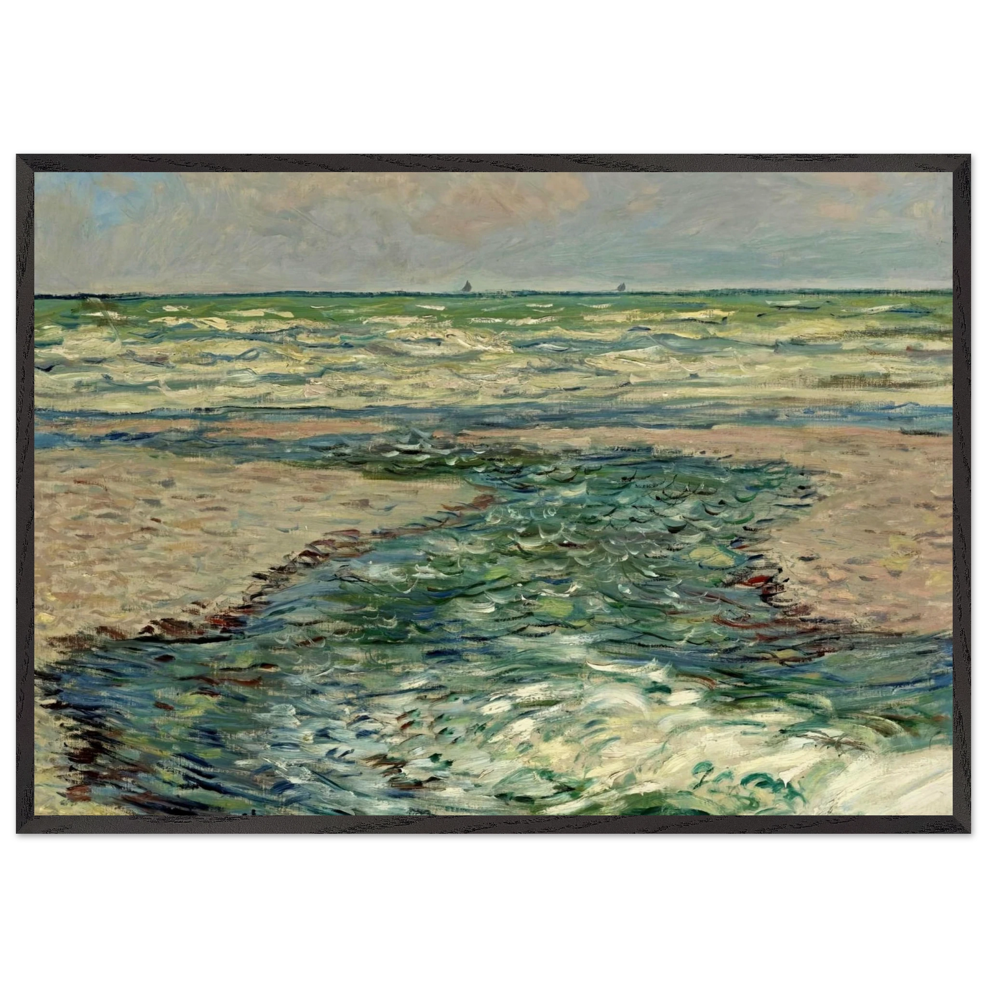 The Seacoast of Pourville Low Tide - claude monet Framed Art Print – Black Wooden Frame - Default Title - -Framed Art Print