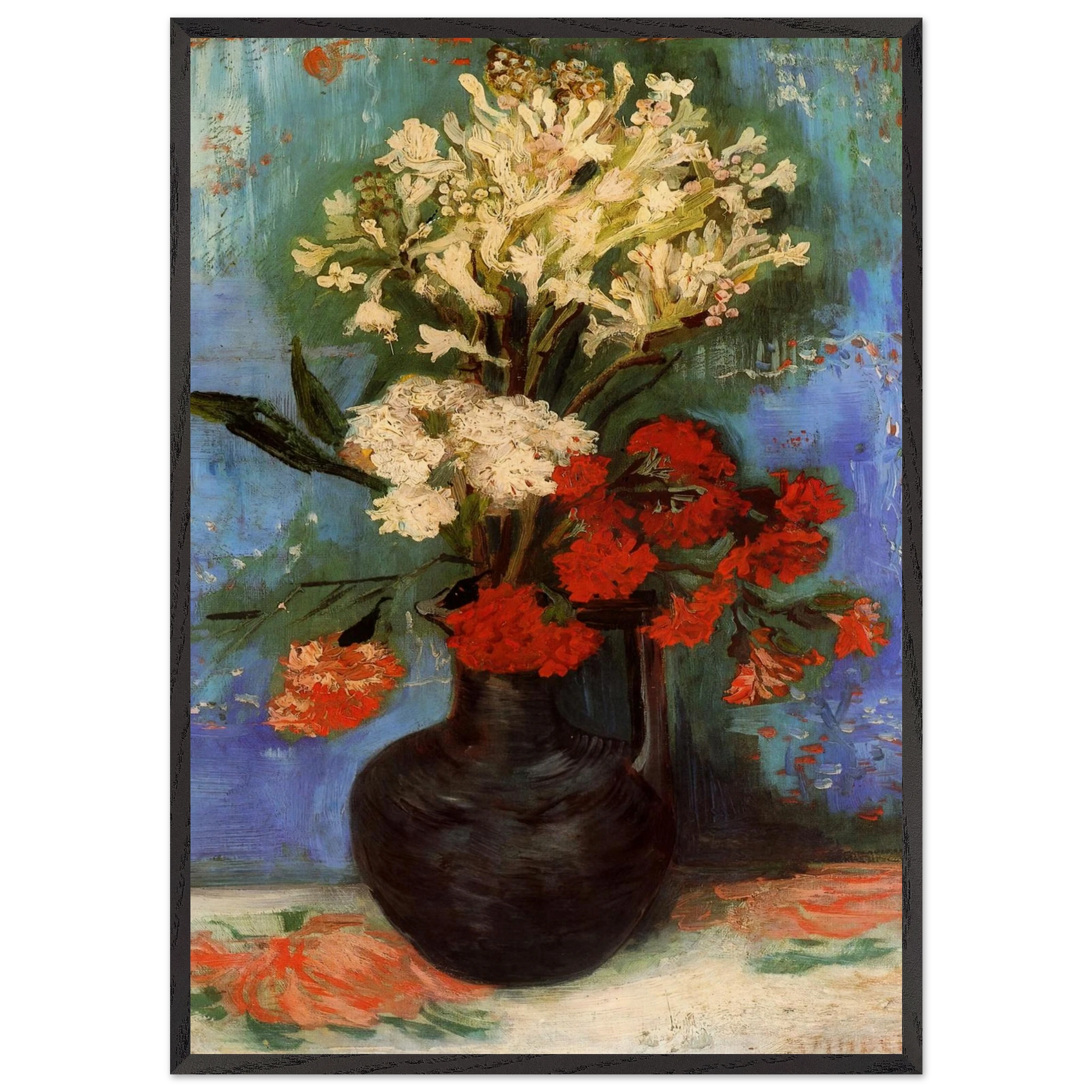 Vase with Carnations and Other Flowers - Vincent van Gogh Framed Art Print – Black Wooden Frame - Default Title - -Framed Art Print