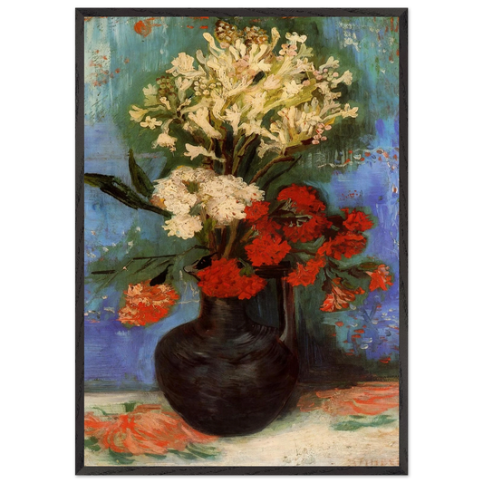 Vase with Carnations and Other Flowers - Vincent van Gogh Framed Art Print – Black Wooden Frame - Default Title - -Framed Art Print