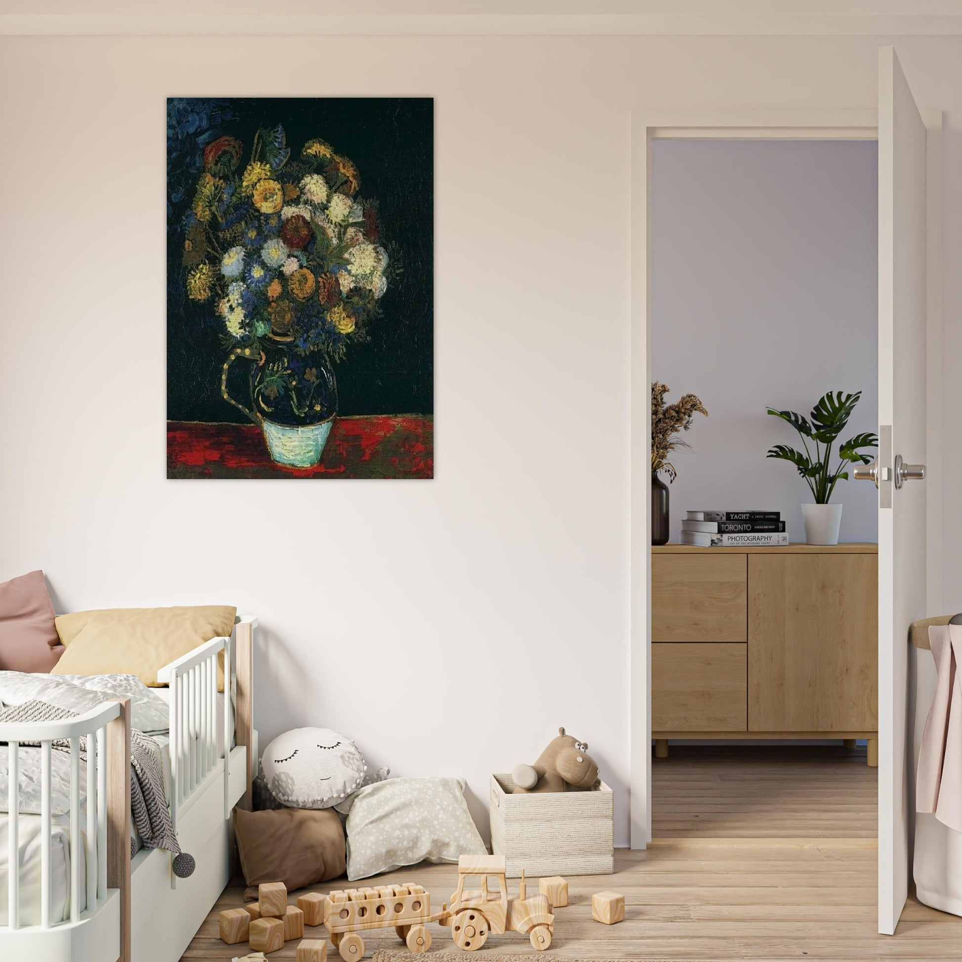Still Life Vase with Zinnias - Vincent van Gogh Brushed Aluminum Print - 70x100 cm / 28x40 inches | Vincent van Gogh Aluminum Print | Vincent van Gogh Prints