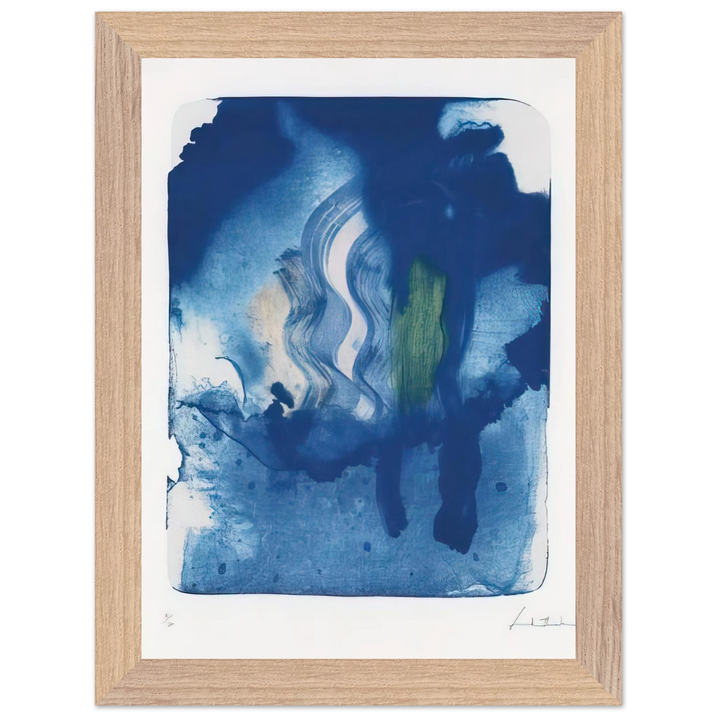 Helen Frankenthaler - Reflections V - 1995 Wall art - 28x43  cm / XL (11x17 inches) - Premium Wooden Framed Poster With Fine Art Paper - Black frame