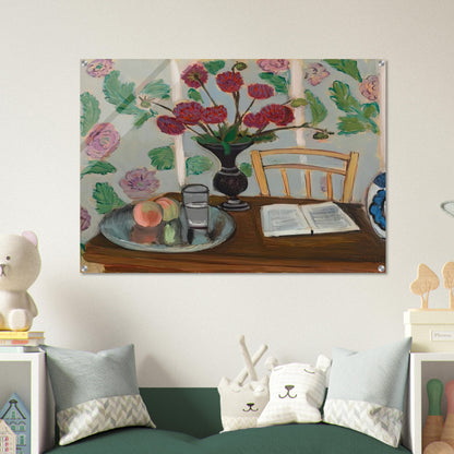 STILL LIFE BOUQUET OF DAHLIAS AND WHITE BOOK 1923 - Henri Matisse Acrylic Print - 70x100 cm / 28x40″ inches | Henri Matisse Wall Art | Henri Matisse Prints