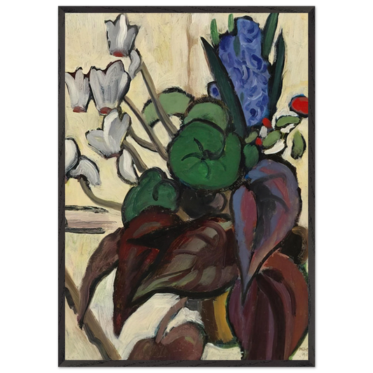 BLUMEN AUF WEI ZYKLAMEN UND HYAZINTHE 1934 - Gabriele Munter Framed Art Print – Black Wooden Frame - Default Title - -Framed Art Print