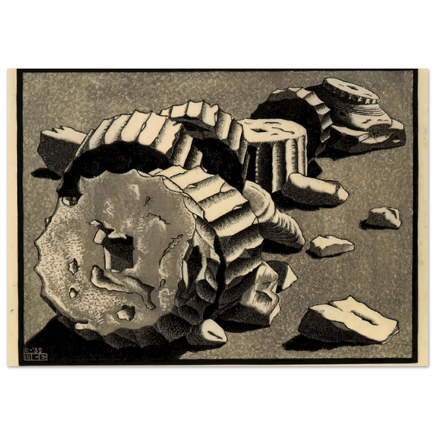 MC Escher - SELINUNTE SICILY OCTOBER 1935 1935 Wall Art - 30x40 cm / 12x16 inches - Premium Wooden Framed Poster With Fine Art Paper - White frame