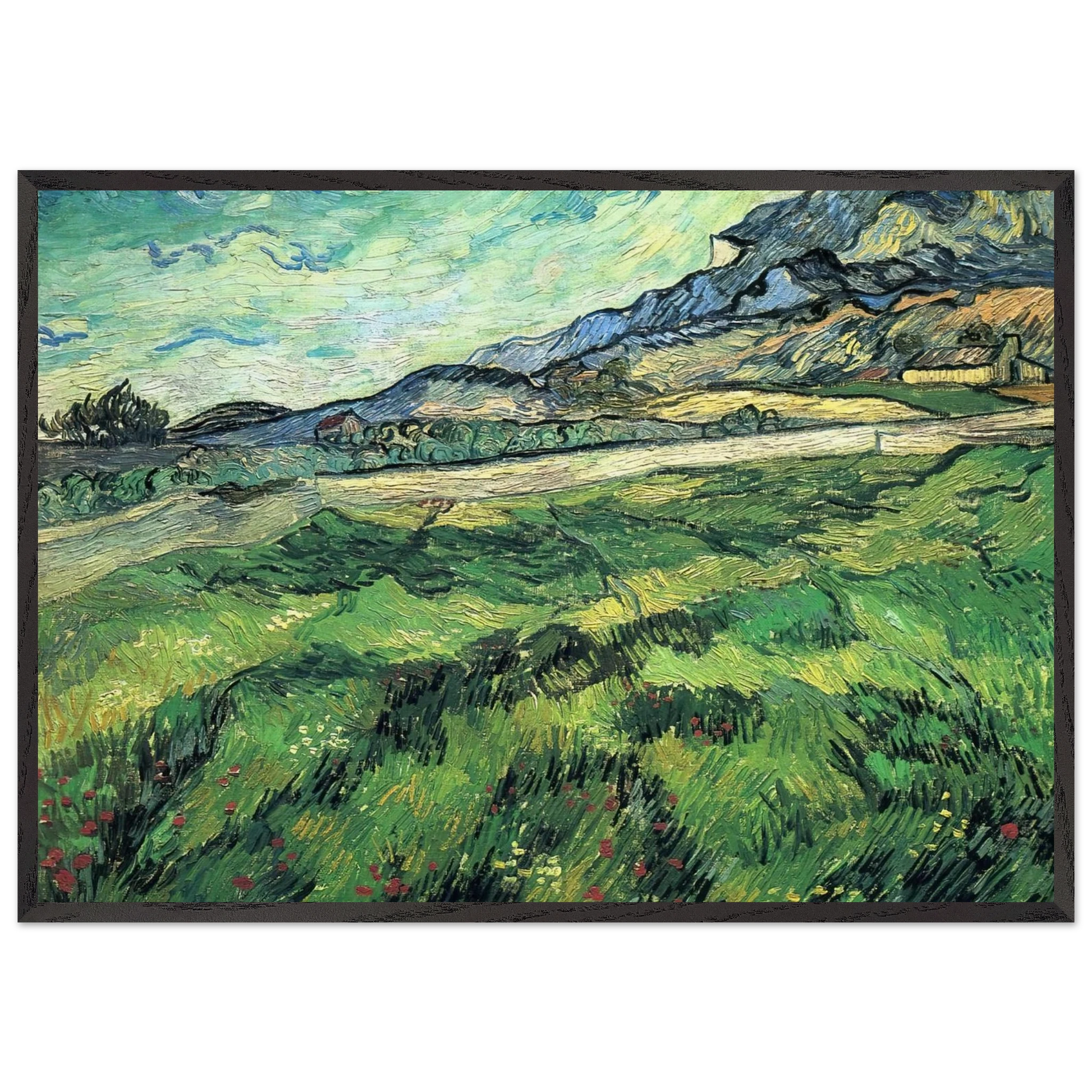 The Green Wheatfield behind the Asylum - Vincent van Gogh Framed Art Print – Black Wooden Frame - Default Title - -Framed Art Print