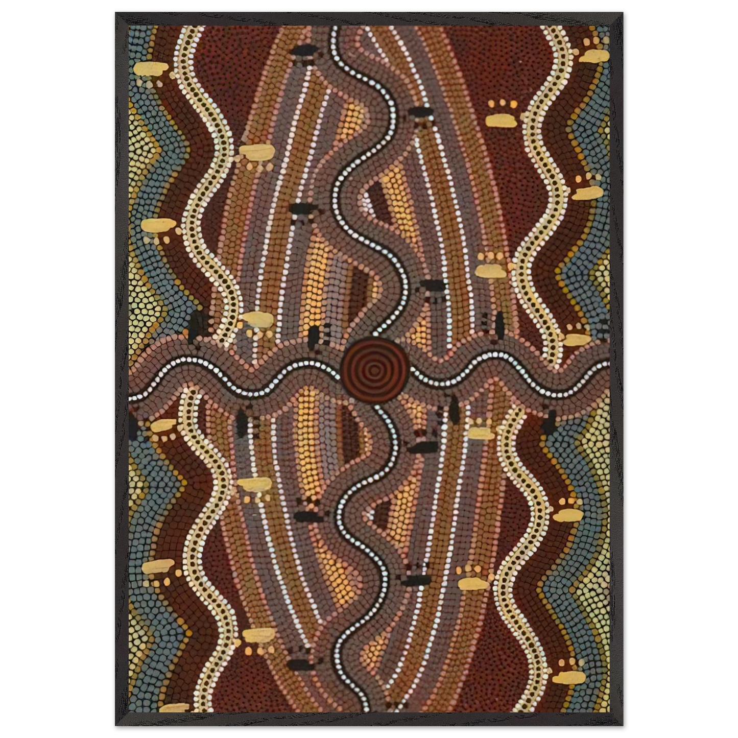 Possum Dreaming - 1981 - Clifford Possum Tjapaltjarri Framed Art Print – Black Wooden Frame - Default Title - -Framed Art Print