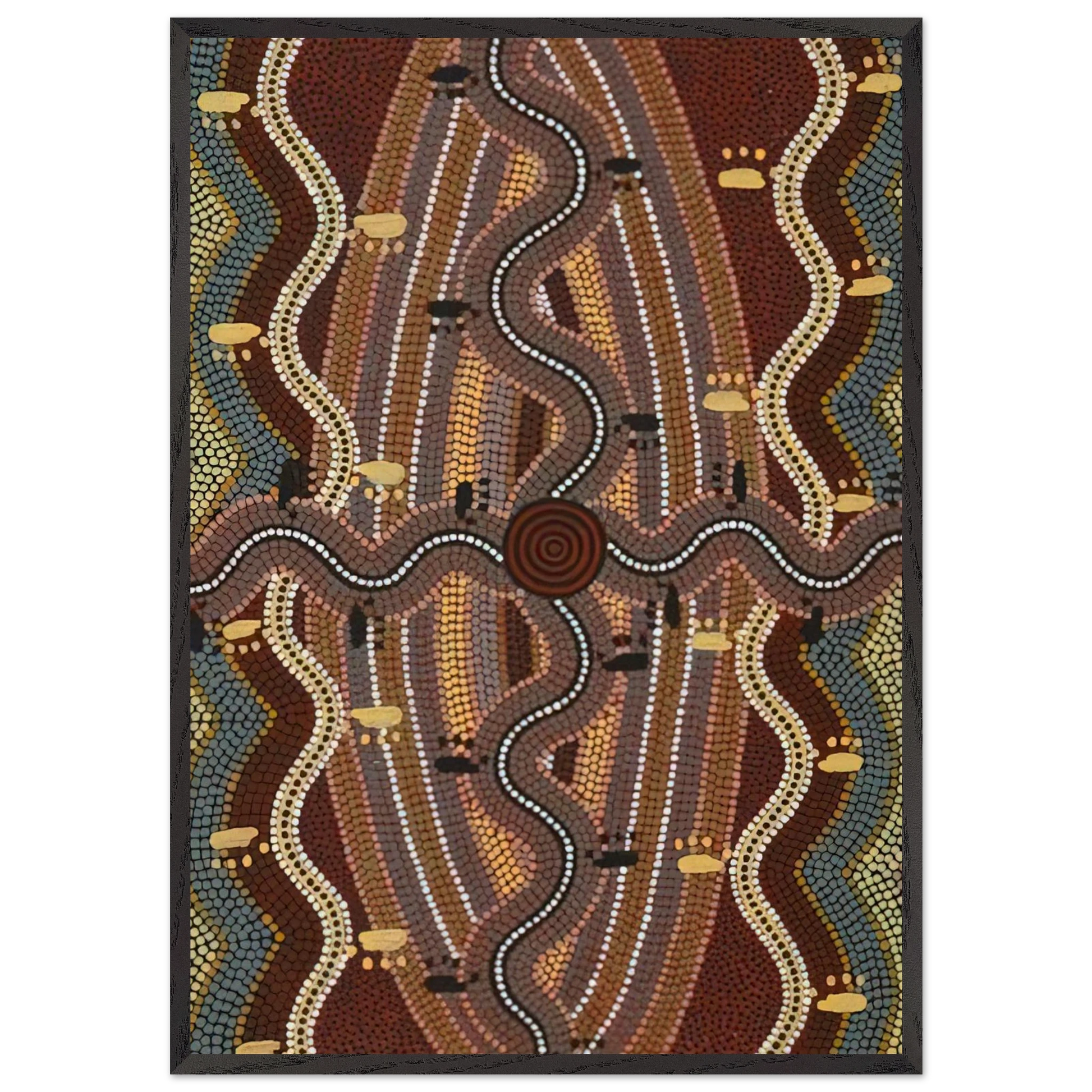 Possum Dreaming - 1981 - Clifford Possum Tjapaltjarri Framed Art Print – Black Wooden Frame - Default Title - -Framed Art Print
