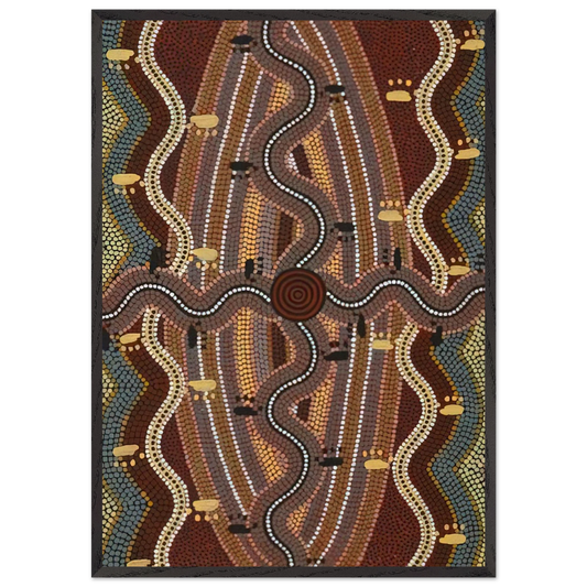 Possum Dreaming - 1981 - Clifford Possum Tjapaltjarri Framed Art Print – Black Wooden Frame - Default Title - -Framed Art Print