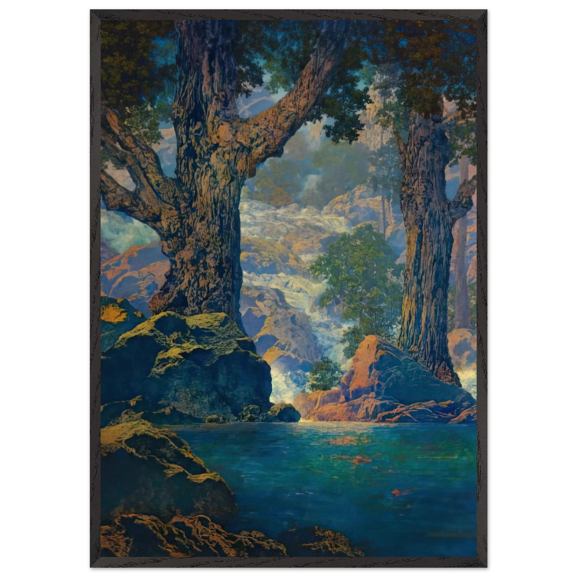 Cascades Quiet Solitude - Maxfield Parrish Framed Art Print – Black Wooden Frame - Default Title - -Framed Art Print