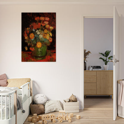 Vase with Zinnias - Vincent van Gogh Brushed Aluminum Print - 70x100 cm / 28x40 inches | Vincent van Gogh Aluminum Print | Vincent van Gogh Prints