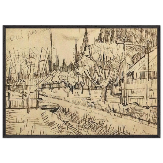 Orchard Surrounded by Cypresses - Vincent van Gogh 70x100 cm / 28x40 inches Framed Art Print – Black Wooden Frame